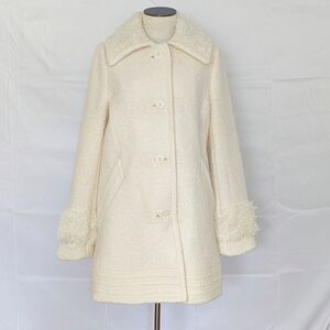 Free People Coat Jacket Wool Blend Sherpa Trim Button Front Lined Ivory L NWT